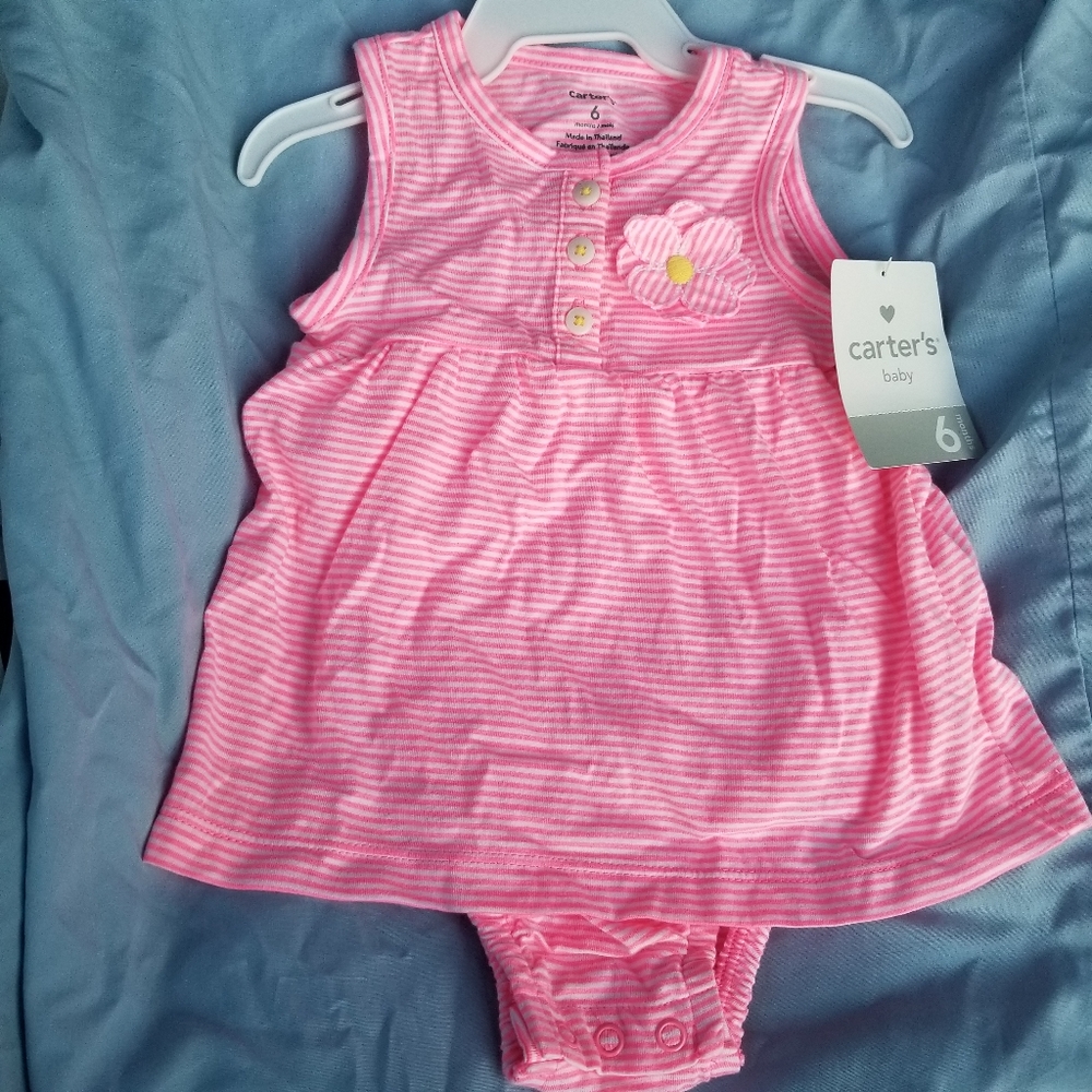 Pink and white striped dress romper Carter's